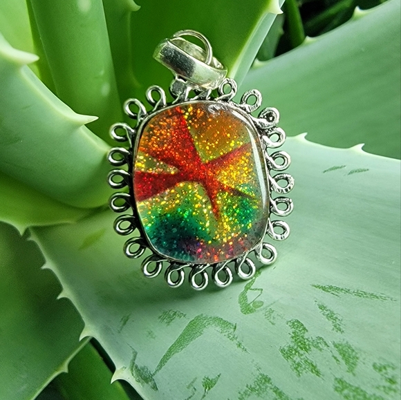 Handcrafted Jewelry - Hancrafted 925  Multicolor Dichroic Glass Pendant.